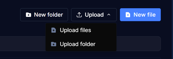 The Upload button and the Unarchive menu