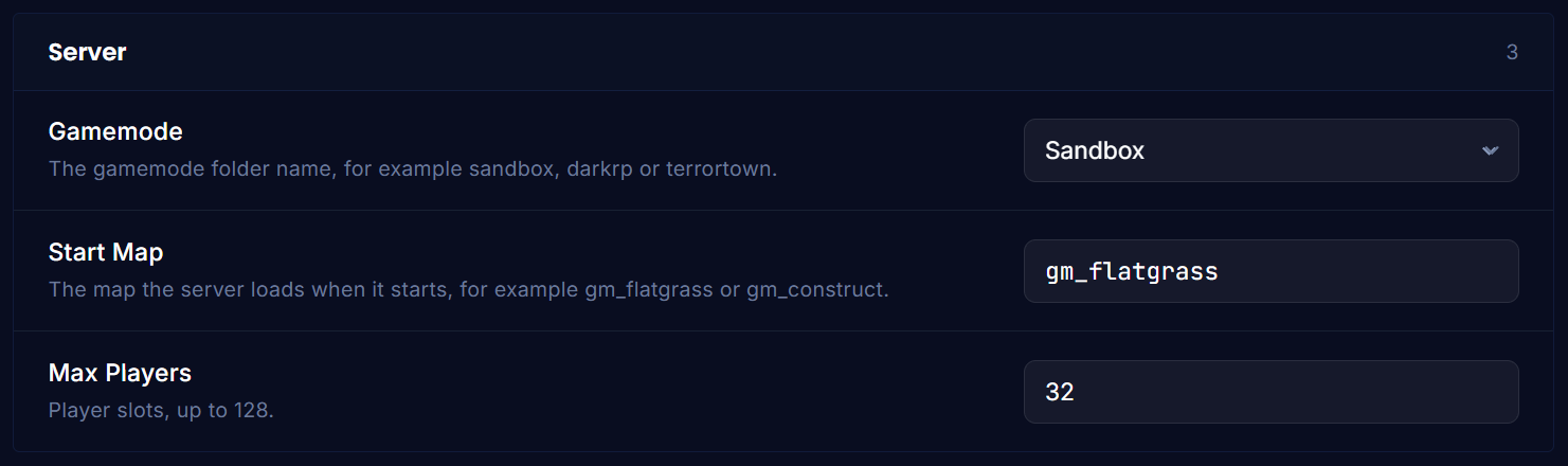 The Server section of Game Settings