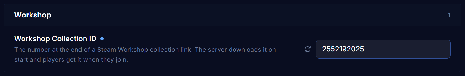 The Workshop section of Game Settings