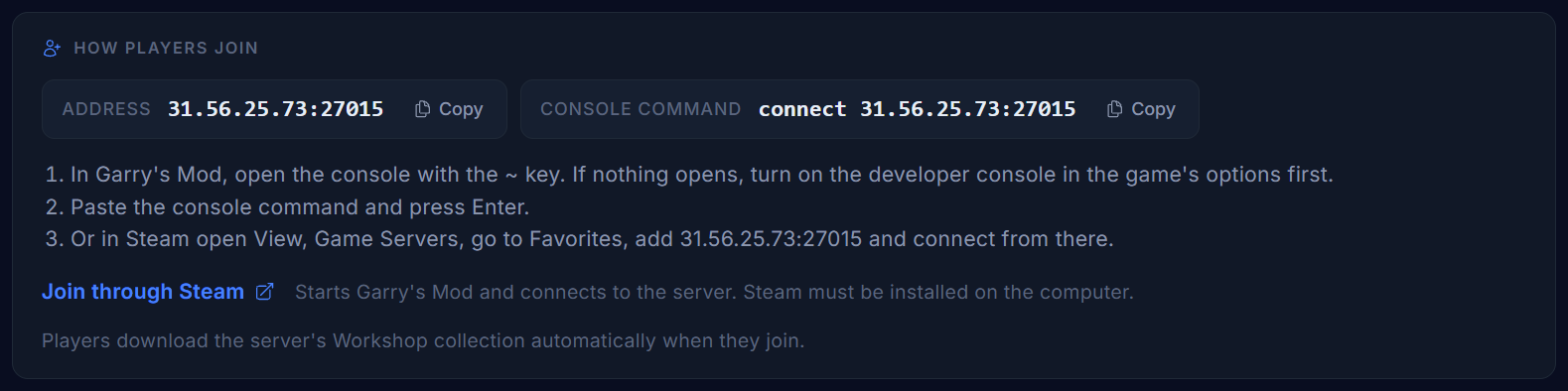 The How players join card on the Console page