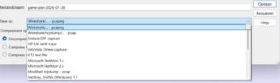 Save as type dropdown showing pcapng and pcap options